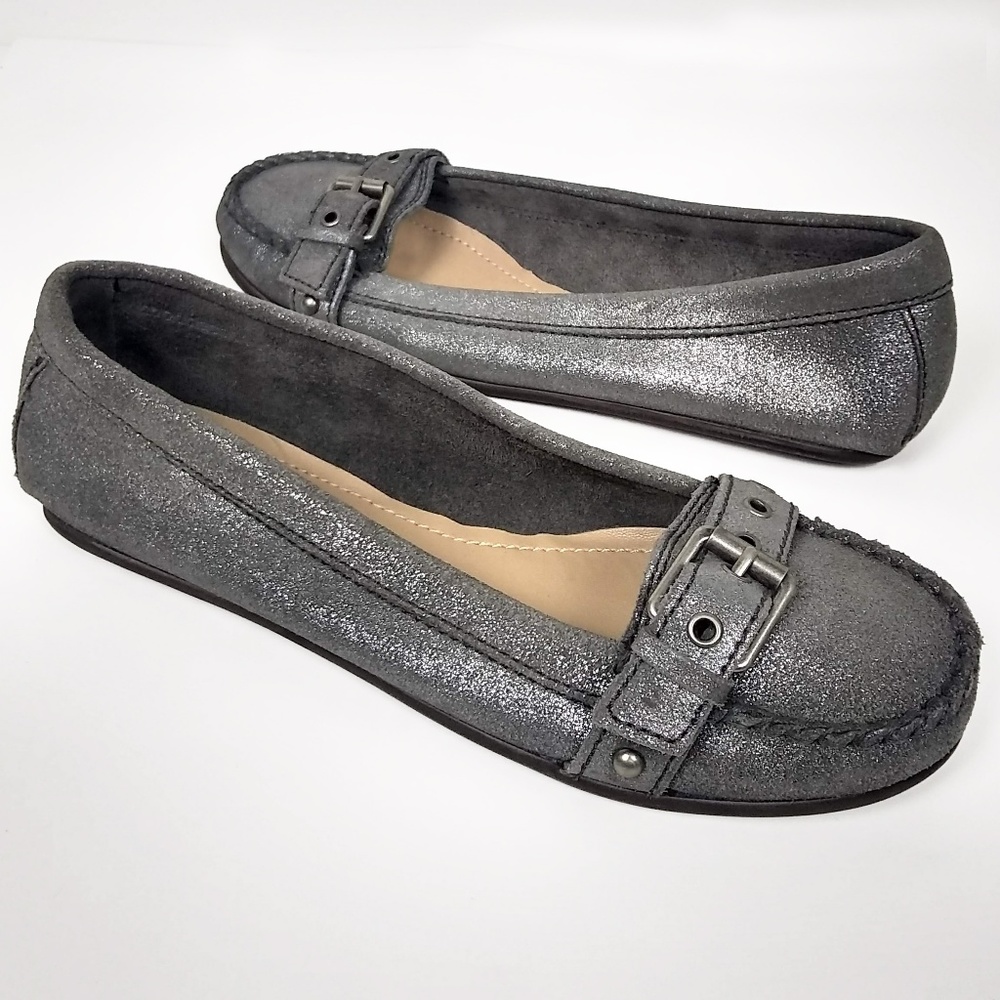 J. Crew | Gray Leather Metallic Loafer buckle 7.5